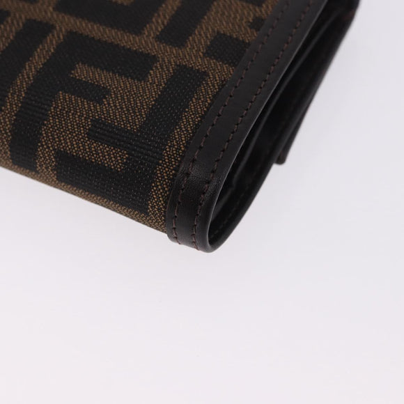 FENDI Zucca Canvas Compact Trifold Wallet Black Brown Auth am12383V