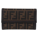 FENDI Zucca Canvas Compact Trifold Wallet Black Brown Auth am12383V-13