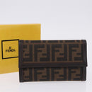 FENDI Zucca Canvas Compact Trifold Wallet Black Brown Auth am12383V-12