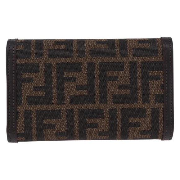 FENDI Zucca Canvas Compact Trifold Wallet Black Brown Auth am12383V