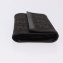 FENDI Zucca Canvas Compact Trifold Wallet Black Brown Auth am12383V-3