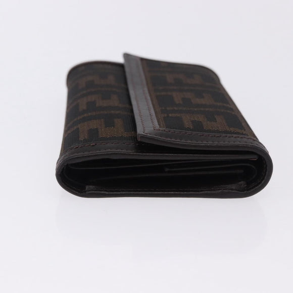 FENDI Zucca Canvas Compact Trifold Wallet Black Brown Auth am12383V