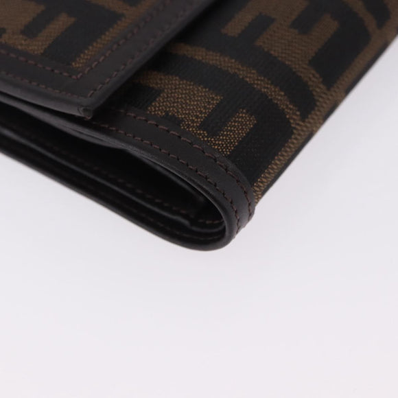 FENDI Zucca Canvas Compact Trifold Wallet Black Brown Auth am12383V