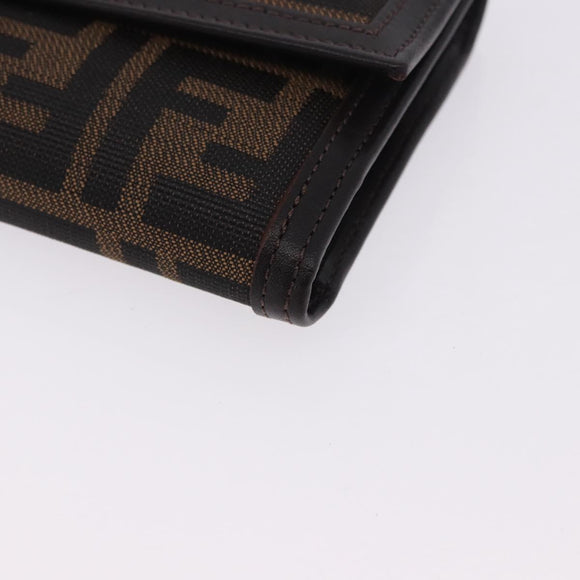 FENDI Zucca Canvas Compact Trifold Wallet Black Brown Auth am12383V