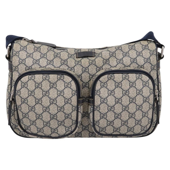 GUCCI GG Supreme Shoulder Bag PVC Navy Silver 246881 Auth am12385A
