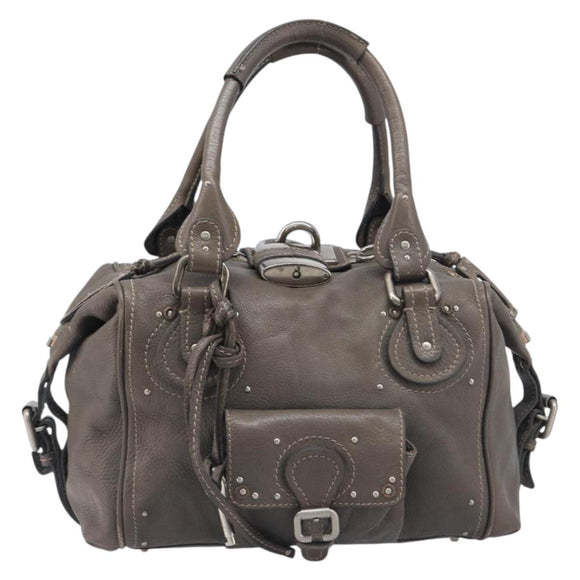 Chloe Paddington Hand Bag Leather Gray Silver Auth am12387V