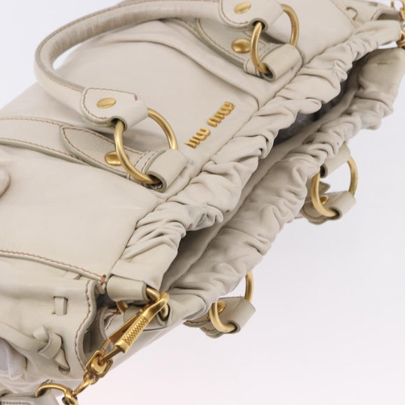 Miu Miu Hand Bag Leather 2way White Gold RT0383 Auth am12391V
