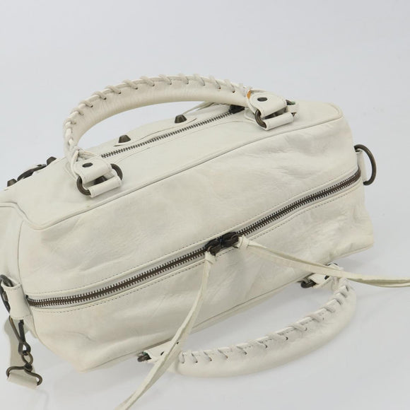 BALENCIAGA The box Hand Bag Leather 2way White 145694 Auth am12395V