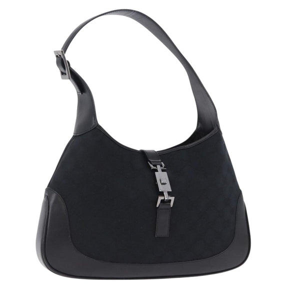 GUCCI GG Canvas Jackie Shoulder Bag Black Silver 001 3306 2684 Auth am12397V