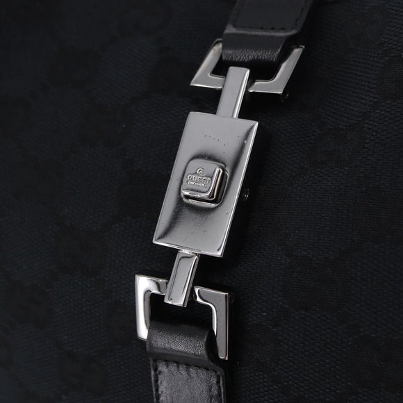 GUCCI GG Canvas Jackie Shoulder Bag Black Silver 001 3306 2684 Auth am12397V