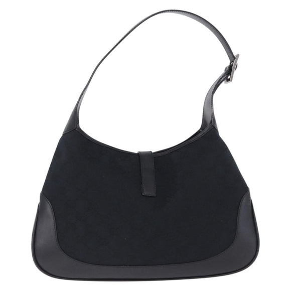 GUCCI GG Canvas Jackie Shoulder Bag Black Silver 001 3306 2684 Auth am12397V