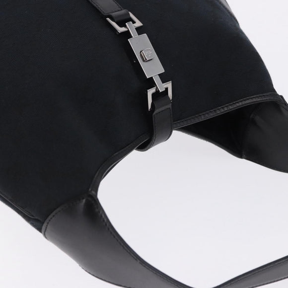 GUCCI GG Canvas Jackie Shoulder Bag Black Silver 001 3306 2684 Auth am12397V