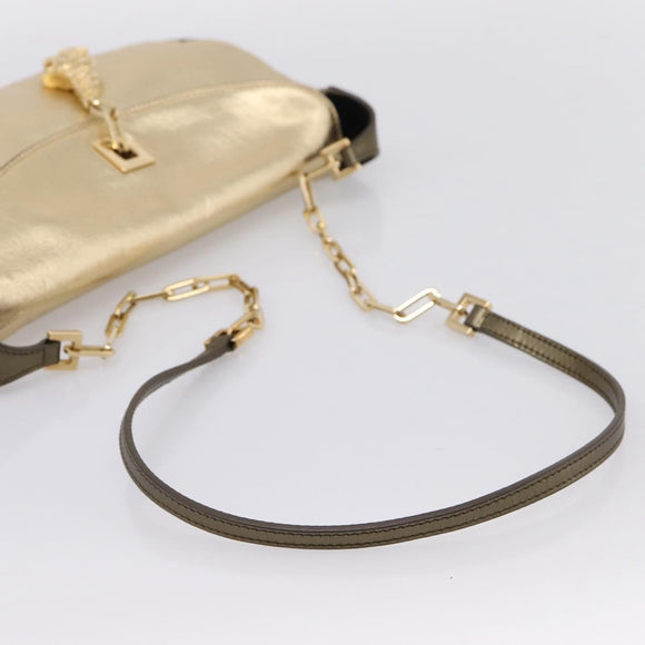 GUCCI Animalier Tiger Head Chain Bag Leather Gold 001 4113 2123 Auth am12398V