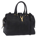 SAINT LAURENT Cabas Hand Bag Leather 2way Black Gold Auth am12406V-1