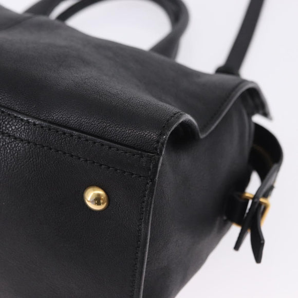 SAINT LAURENT Cabas Hand Bag Leather 2way Black Gold Auth am12406V