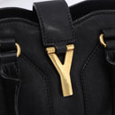 SAINT LAURENT Cabas Hand Bag Leather 2way Black Gold Auth am12406V-16