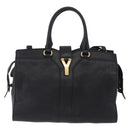 SAINT LAURENT Cabas Hand Bag Leather 2way Black Gold Auth am12406V-2