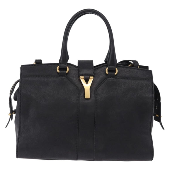 SAINT LAURENT Cabas Hand Bag Leather 2way Black Gold Auth am12406V
