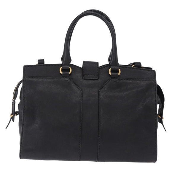 SAINT LAURENT Cabas Hand Bag Leather 2way Black Gold Auth am12406V
