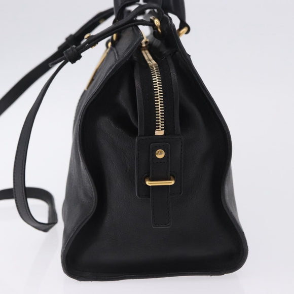 SAINT LAURENT Cabas Hand Bag Leather 2way Black Gold Auth am12406V