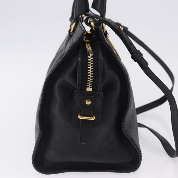 SAINT LAURENT Cabas Hand Bag Leather 2way Black Gold Auth am12406V