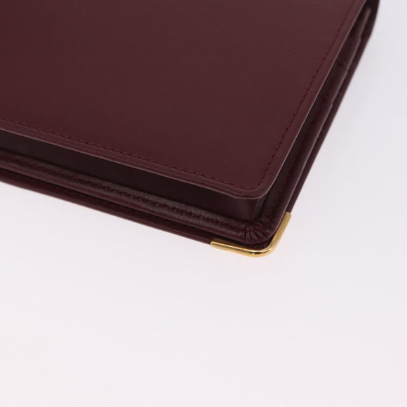 CARTIER Must Line Bifold Wallet Leather Bordeaux Gold Auth am12408V