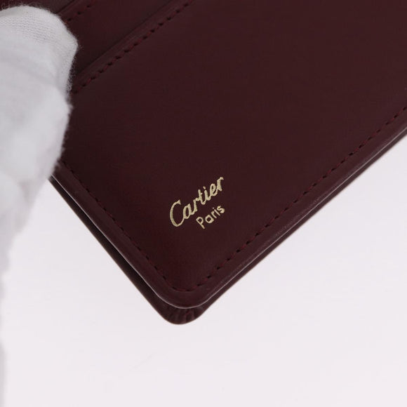 CARTIER Must Line Bifold Wallet Leather Bordeaux Gold Auth am12408V