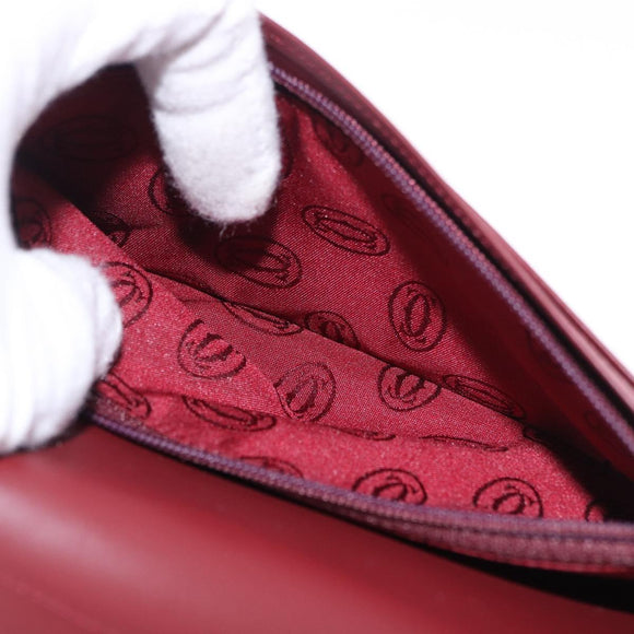 CARTIER Must Line Bifold Wallet Leather Bordeaux Gold Auth am12408V