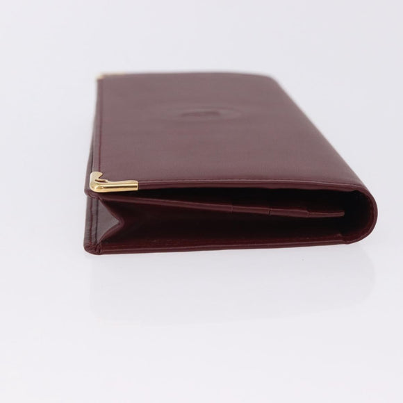 CARTIER Must Line Bifold Wallet Leather Bordeaux Gold Auth am12408V