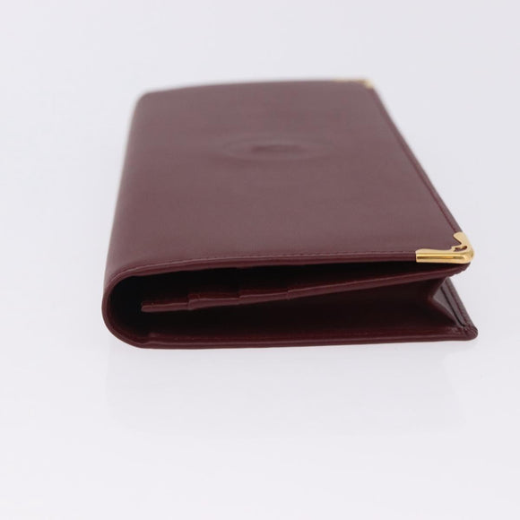 CARTIER Must Line Bifold Wallet Leather Bordeaux Gold Auth am12408V