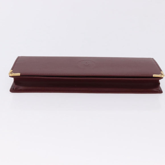 CARTIER Must Line Bifold Wallet Leather Bordeaux Gold Auth am12408V