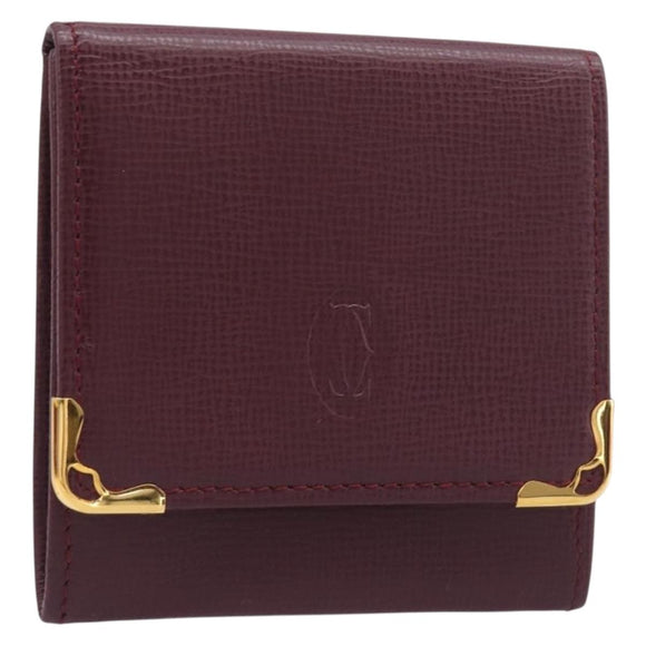 CARTIER Must Line Coin Purse Leather Bordeaux Gold Auth am12409V