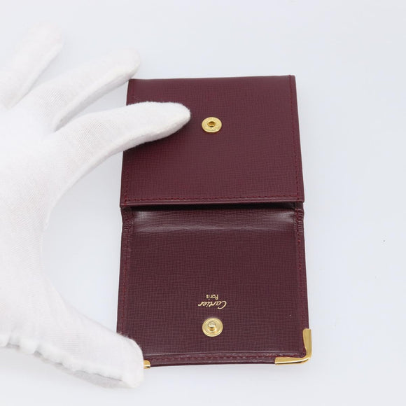 CARTIER Must Line Coin Purse Leather Bordeaux Gold Auth am12409V