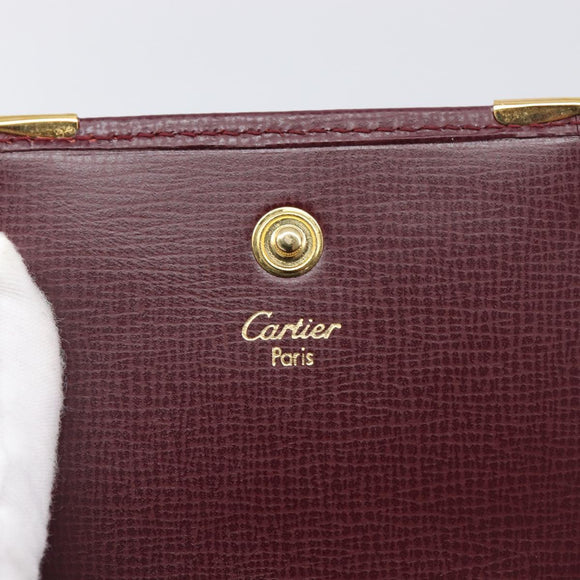 CARTIER Must Line Coin Purse Leather Bordeaux Gold Auth am12409V