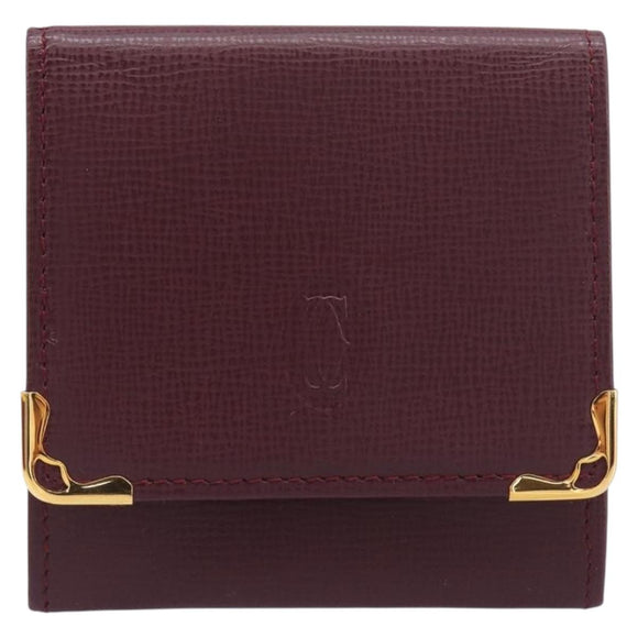 CARTIER Must Line Coin Purse Leather Bordeaux Gold Auth am12409V