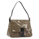 FENDI Zucchino Canvas Mamma Baguette Bag Coated Canvas Black Brown Auth am12411V-1
