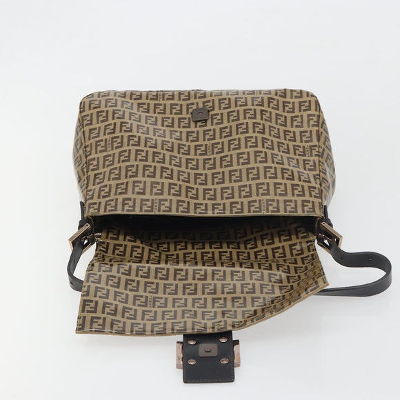 FENDI Zucchino Canvas Mamma Baguette Bag Coated Canvas Black Brown Auth am12411V