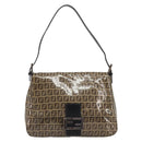 FENDI Zucchino Canvas Mamma Baguette Bag Coated Canvas Black Brown Auth am12411V-13