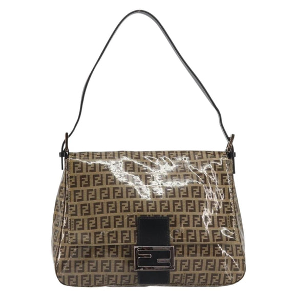 FENDI Zucchino Canvas Mamma Baguette Bag Coated Canvas Black Brown Auth am12411V