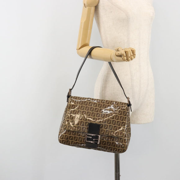 FENDI Zucchino Canvas Mamma Baguette Bag Coated Canvas Black Brown Auth am12411V