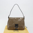 FENDI Zucchino Canvas Mamma Baguette Bag Coated Canvas Black Brown Auth am12411V-12