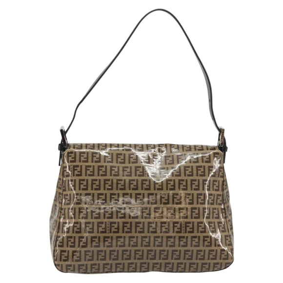 FENDI Zucchino Canvas Mamma Baguette Bag Coated Canvas Black Brown Auth am12411V