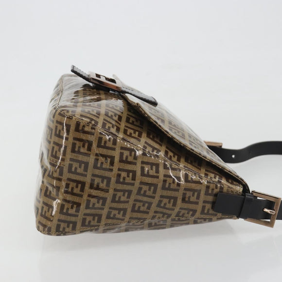 FENDI Zucchino Canvas Mamma Baguette Bag Coated Canvas Black Brown Auth am12411V