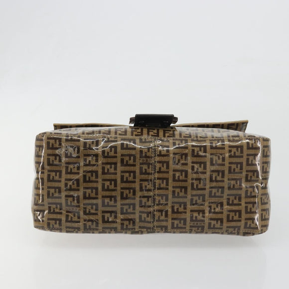 FENDI Zucchino Canvas Mamma Baguette Bag Coated Canvas Black Brown Auth am12411V