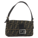 FENDI Zucca Canvas Mamma Baguette Shoulder Bag Brown Black Auth am12413V-1