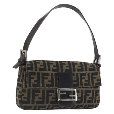 FENDI Zucca Canvas Mamma Baguette Shoulder Bag Brown Black Auth am12413V