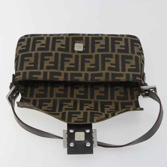 FENDI Zucca Canvas Mamma Baguette Shoulder Bag Brown Black Auth am12413V