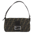 FENDI Zucca Canvas Mamma Baguette Shoulder Bag Brown Black Auth am12413V-13