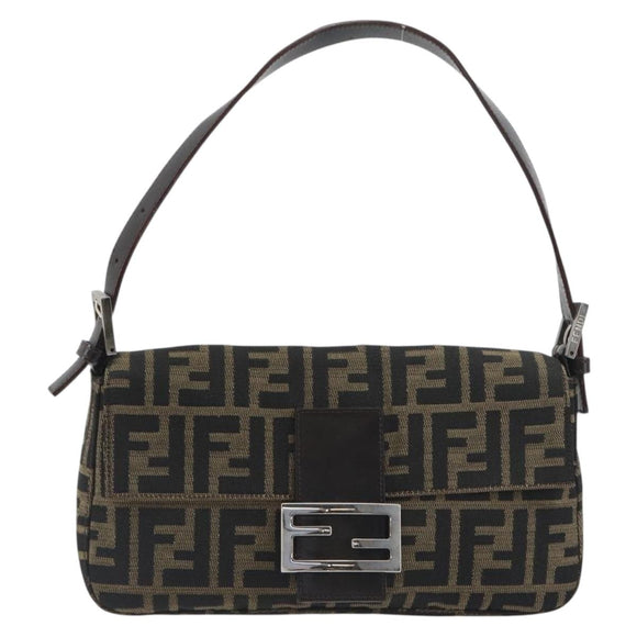 FENDI Zucca Canvas Mamma Baguette Shoulder Bag Brown Black Auth am12413V