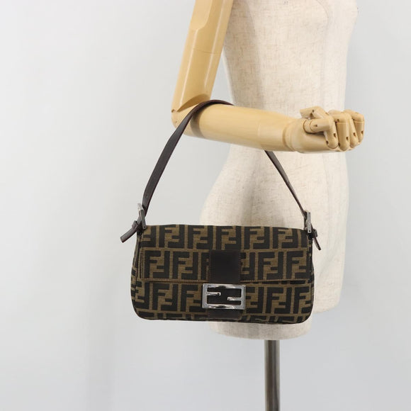 FENDI Zucca Canvas Mamma Baguette Shoulder Bag Brown Black Auth am12413V